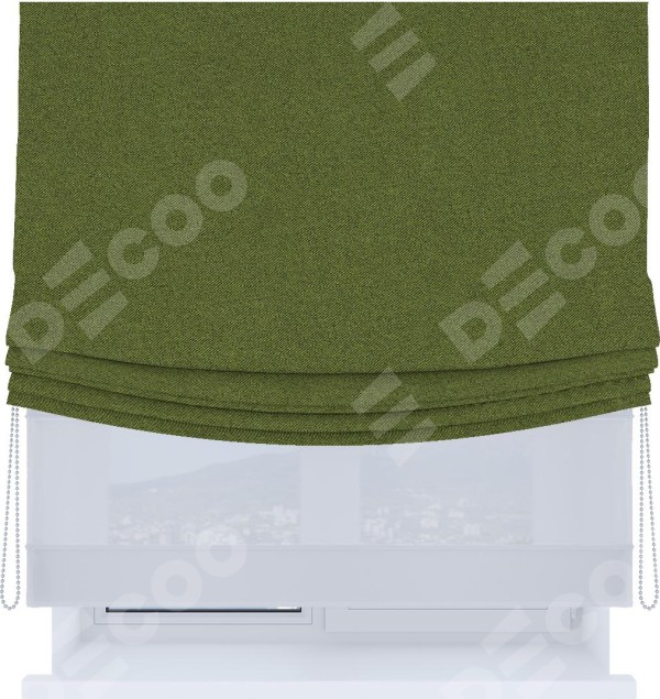 Римская штора «Кортин», день-ночь с мягкими складками, лён блэкаут оливковый