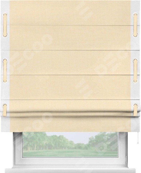 Римская штора «Кортин» с кантом Стрим Дуо (люверсы с пояском), для проема, лён, цвет бежевый