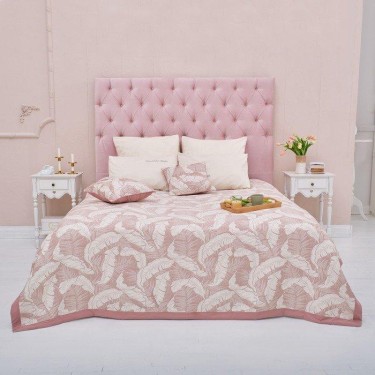 Покрывало хлопковое Этель «Перья» 220х240 см, цвет бежевый, 100% хлопок, 300гр/м2