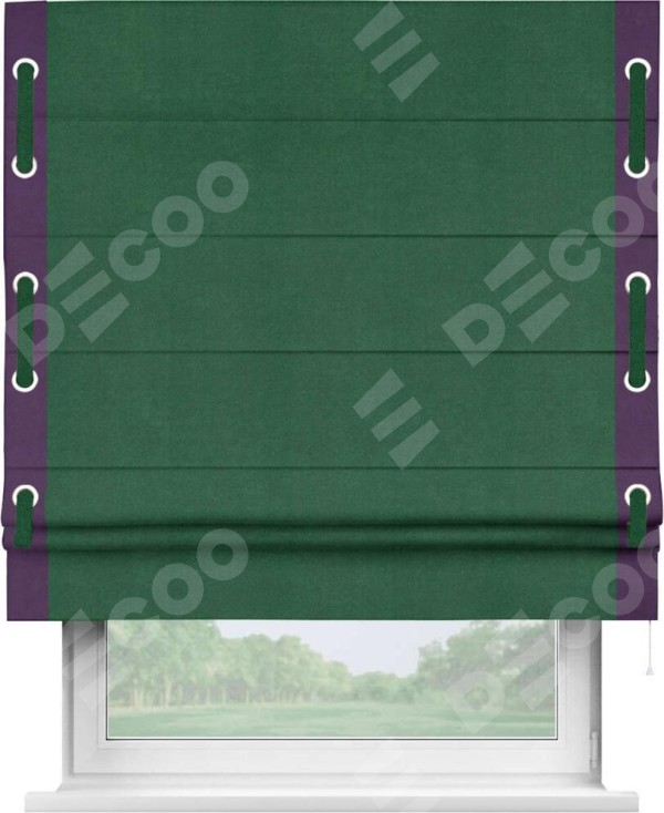 Римская штора «Кортин» с кантом Стрим Дуо (люверсы с пояском), для проема, ткань вельвет зеленый