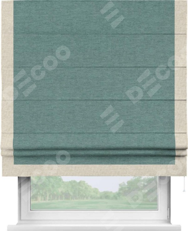 Римская штора «Кортин» с кантом Виктория, для проема, ткань стиф димаут бирюзовый