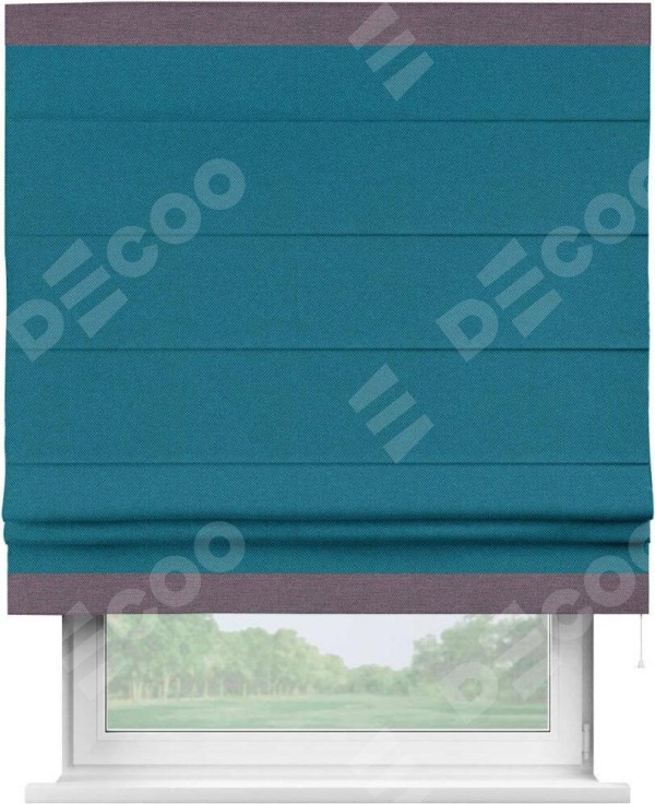 Римская штора «Кортин» с кантом Горизонт, для проема, ткань лён димаут, светло-синий