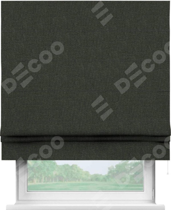 Римская штора «Кортин» для проема, ткань лён димаут, графитово-серый