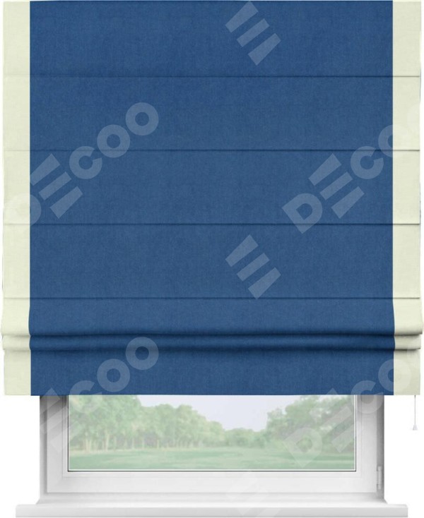 Римская штора «Кортин» с кантом Стрим Дуо, для проема, ткань вельвет синий