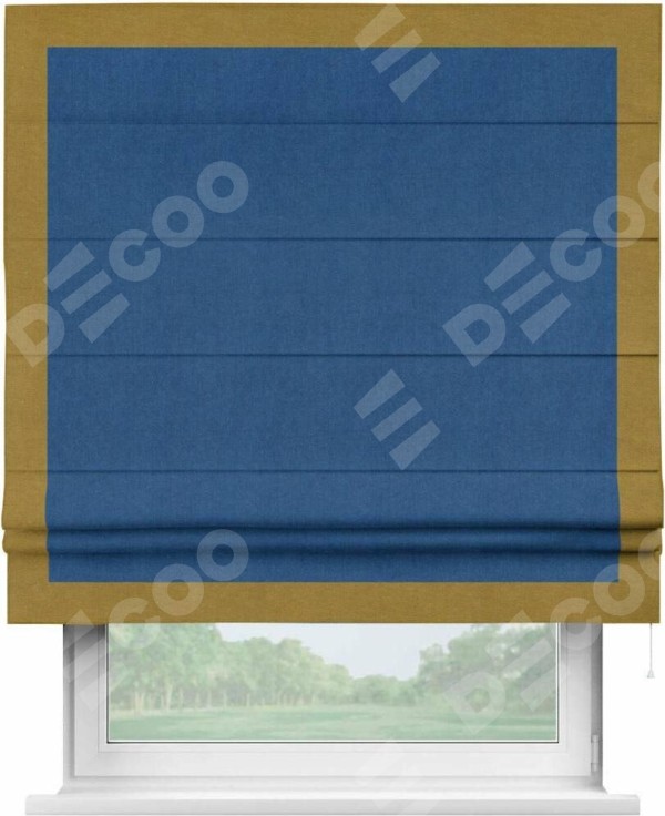 Римская штора «Кортин» с кантом Чесс, для проема, ткань вельвет синий