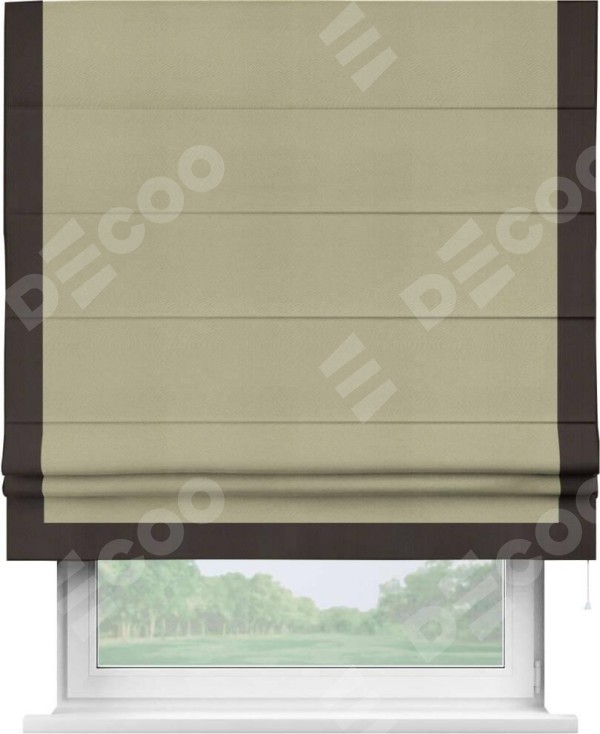 Римская штора «Кортин» с кантом Виктория, для проема, ткань блэкаут однотонный милано капучино