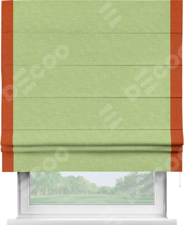 Римская штора «Кортин» с кантом Стрим Дуо, для проема, ткань лён зеленый