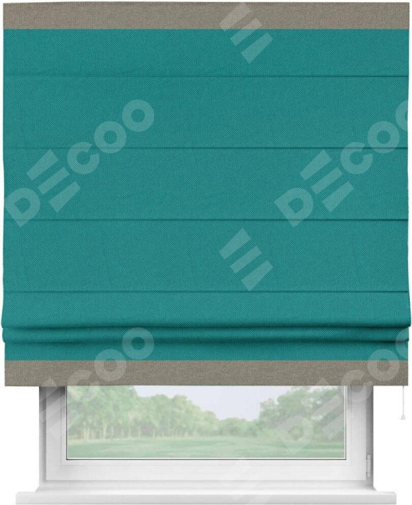 Римская штора «Кортин» с кантом Горизонт, для проема, ткань лён димаут, тёмно-бирюзовый