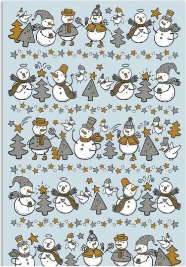Полотенце Снеговики и елки 39х60 см, серо-голубой, хлопок 100%, 200г/м2