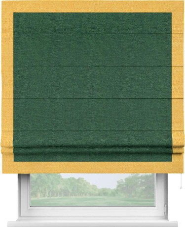 Римская штора «Кортин» с кантом Чесс, для проема, ткань лён серо-зеленый