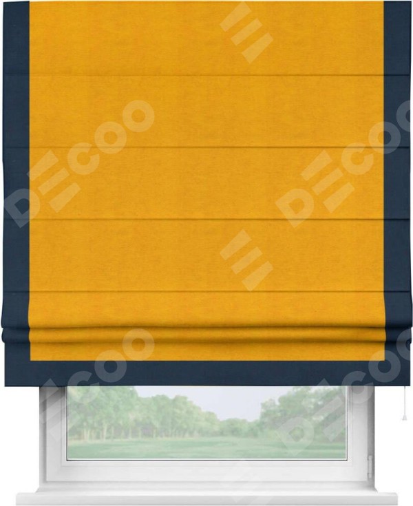 Римская штора «Кортин» с кантом Виктория, для проема, ткань вельвет желтый