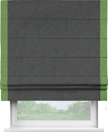 Римская штора «Кортин» с кантом Стрим Дуо, для проема, ткань вельвет цвет тёмно-серый