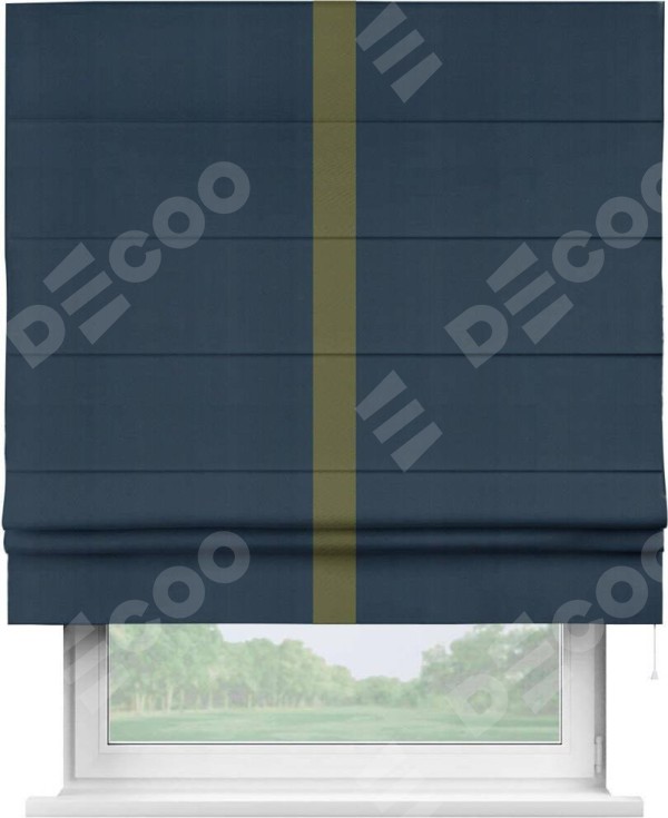 Римская штора «Кортин» с кантом Хайвэй, для проема, ткань блэкаут однотонный синий