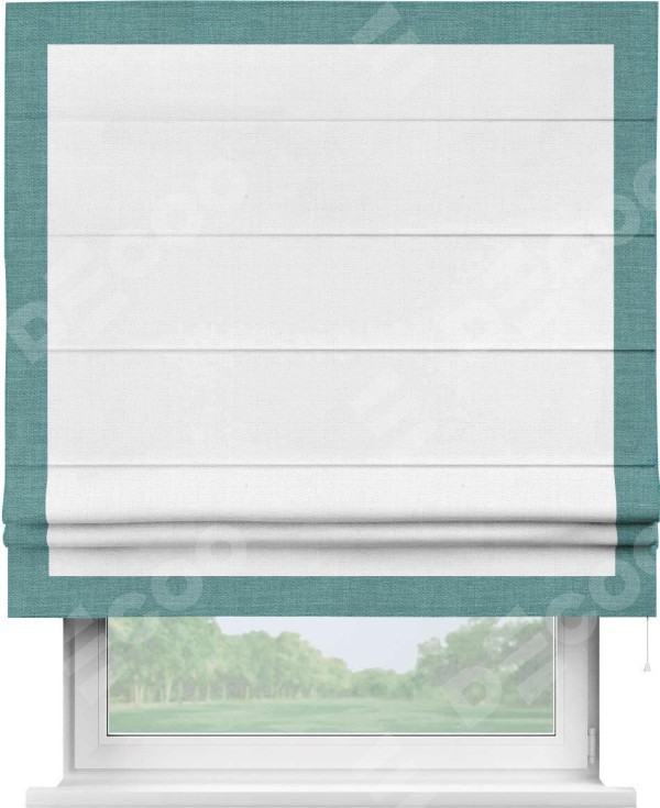 Римская штора «Кортин» с кантом Чесс, для проема, ткань лён белый