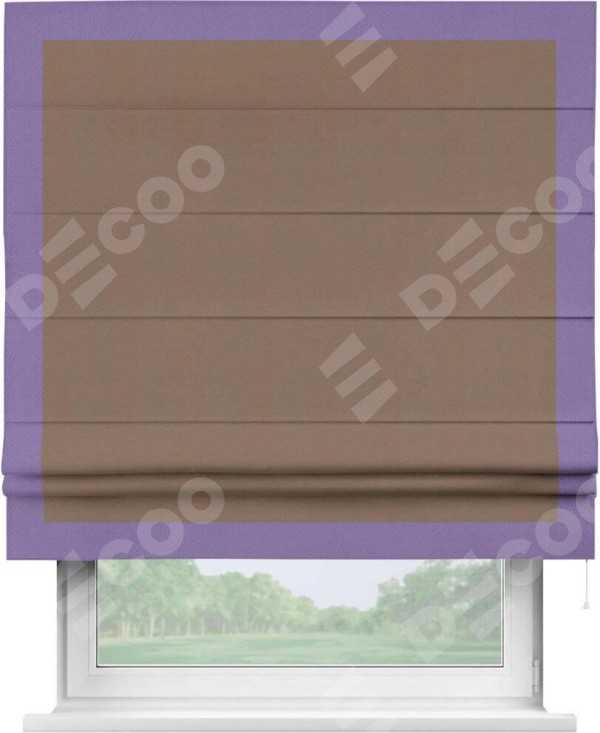 Римская штора «Кортин» с кантом Чесс, для проема, ткань блэкаут однотонный коричневый