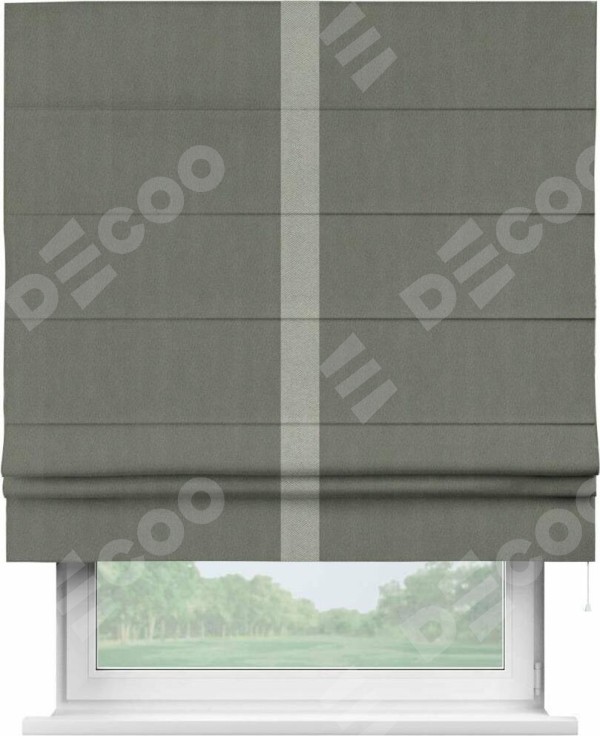 Римская штора «Кортин» с кантом Хайвэй, для проема, ткань блэкаут однотонный тёмно-серый