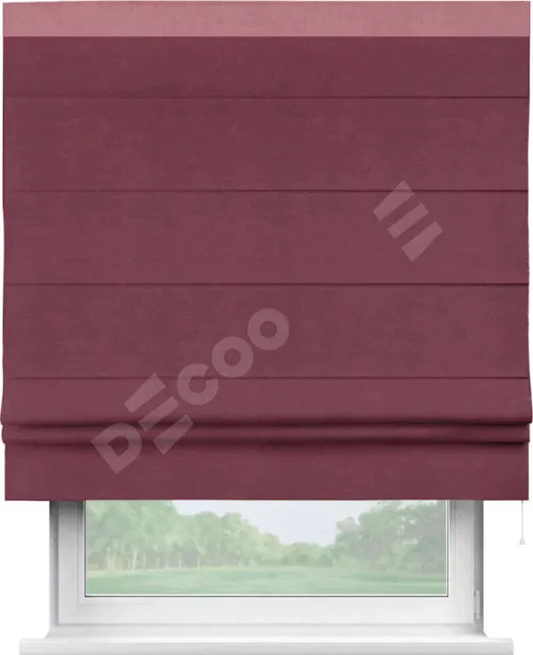 Римская штора «Кортин» с кантом Кинг, для проема, ткань вельвет бордовый