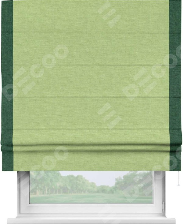 Римская штора «Кортин» с кантом Стрим Дуо, для проема, ткань лён зеленый