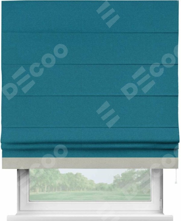 Римская штора «Кортин» с кантом Джестер, для проема, ткань лён димаут, светло-синий