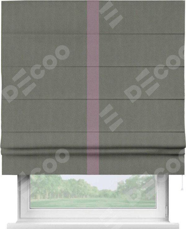 Римская штора «Кортин» с кантом Хайвэй, для проема, ткань блэкаут однотонный тёмно-серый