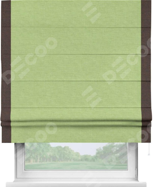 Римская штора «Кортин» с кантом Стрим Дуо, для проема, ткань лён зеленый