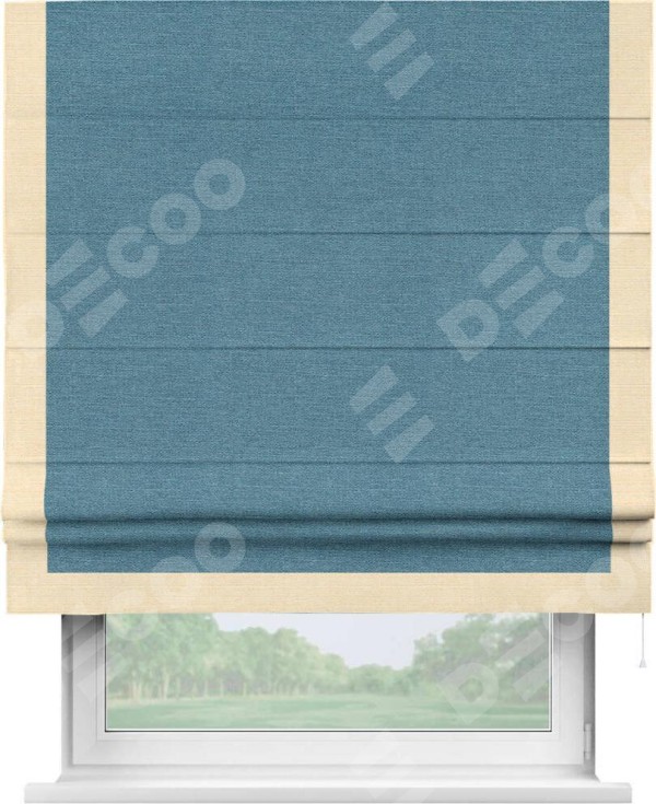 Римская штора «Кортин» с кантом Виктория, для проема, ткань лён голубой