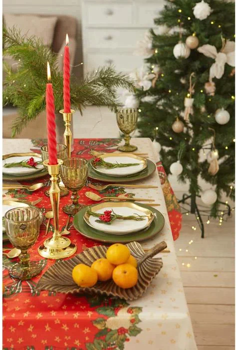 Скатерть Доляна "Счастливого Нового года" 145*300 +/- 2 см, 100% п/э