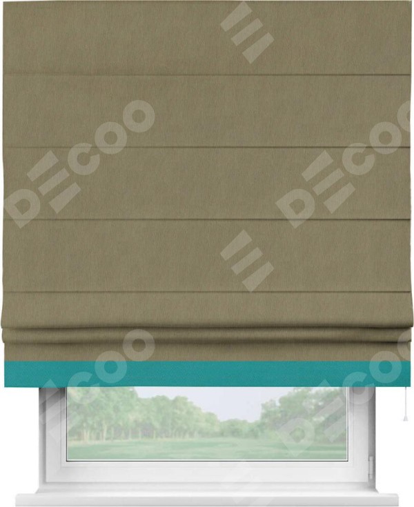 Римская штора «Кортин» с кантом Джестер, для проема, ткань блэкаут однотонный бежево-золотой