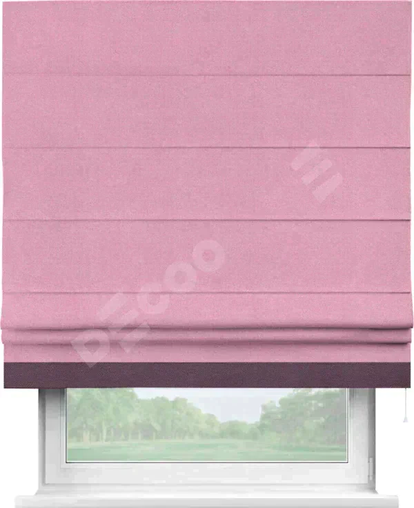 Римская штора «Кортин» с кантом Джестер, для проема, ткань лён димаут, розовый