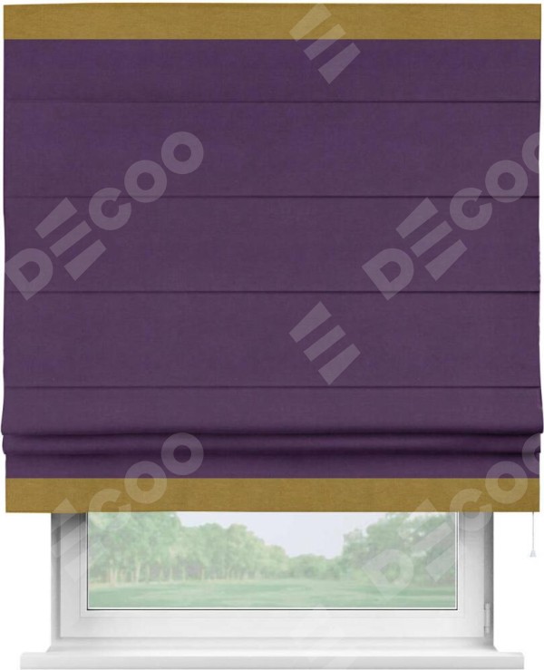 Римская штора «Кортин» с кантом Горизонт, для проема, ткань вельвет темно-фиолетовый