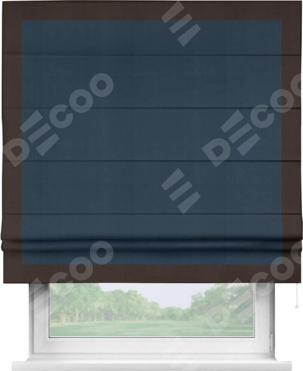 Римская штора «Кортин» с кантом Чесс, для проема, ткань блэкаут однотонный синий