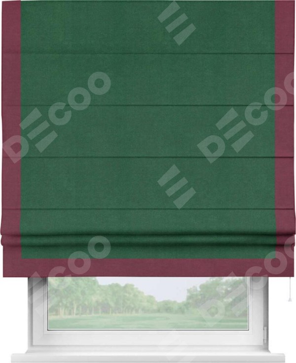 Римская штора «Кортин» с кантом Виктория, для проема, ткань вельвет зеленый