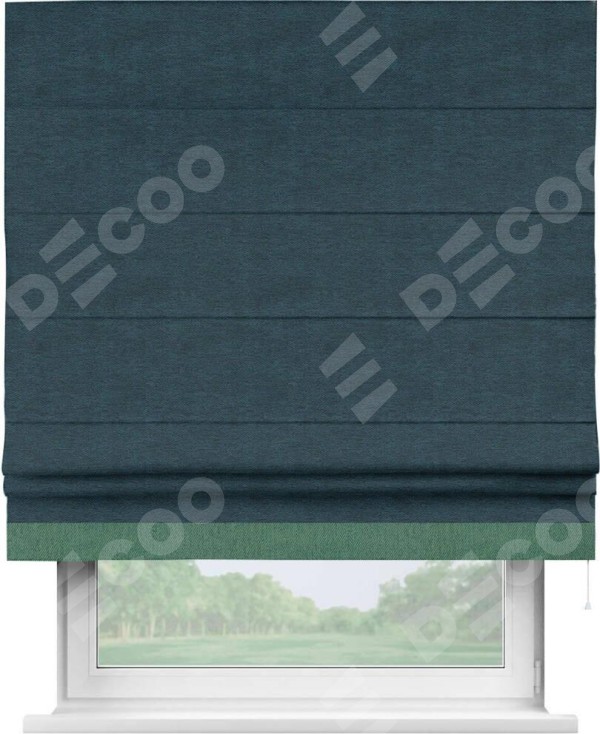 Римская штора «Кортин» с кантом Джестер, для проема, ткань твид блэкаут, глубокий синий