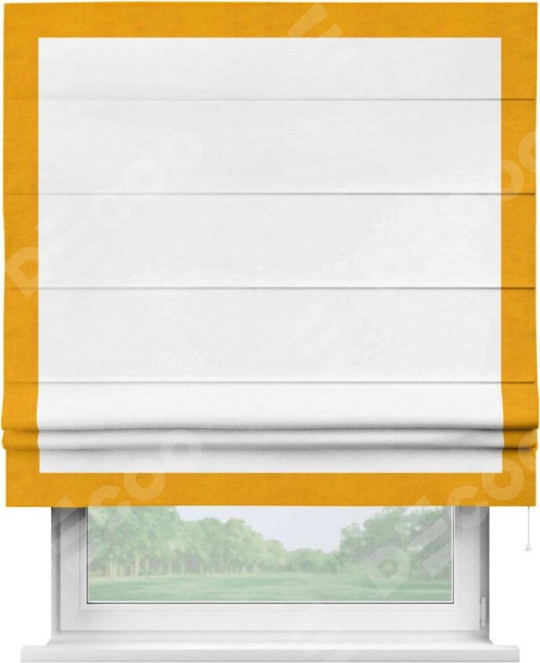 Римская штора «Кортин» с кантом Чесс, для проема, ткань вельвет дымчато-белый