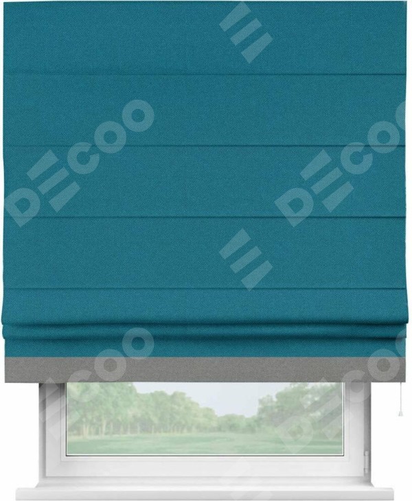 Римская штора «Кортин» с кантом Джестер, для проема, ткань лён димаут, светло-синий