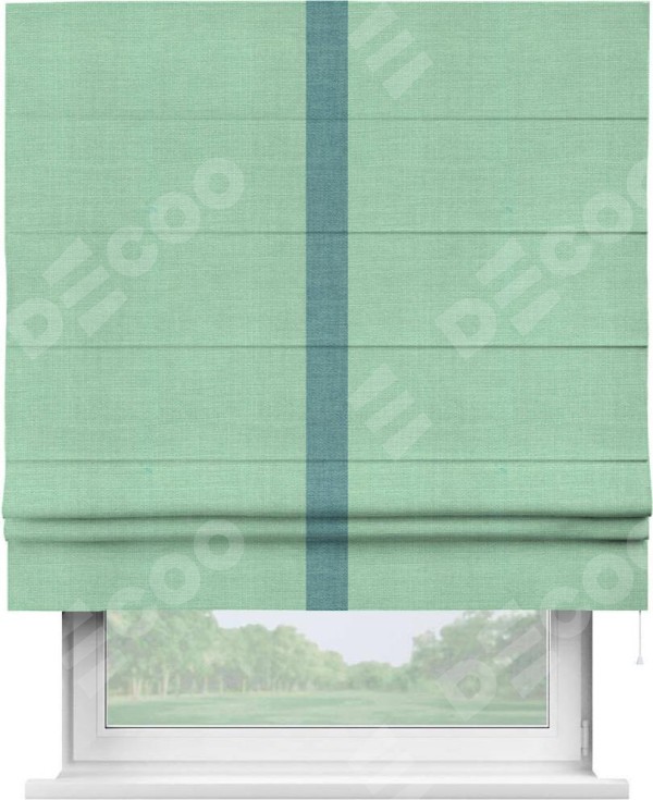 Римская штора «Кортин» с кантом Хайвэй, для проема, ткань лён светло-бирюзовый