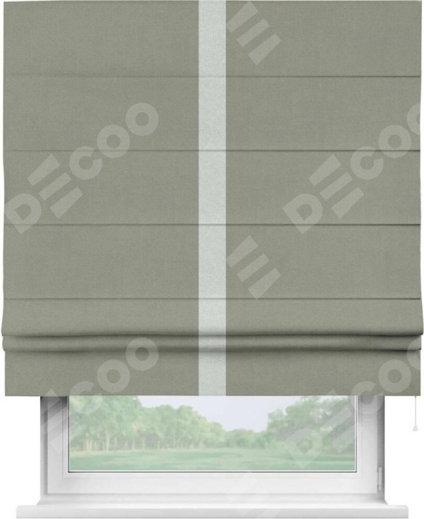 Римская штора «Кортин» с кантом Хайвэй, для проема, лён блэкаут светло-серый