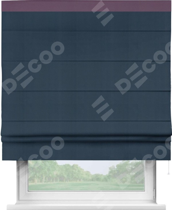 Римская штора «Кортин» с кантом Кинг, для проема, ткань блэкаут однотонный синий