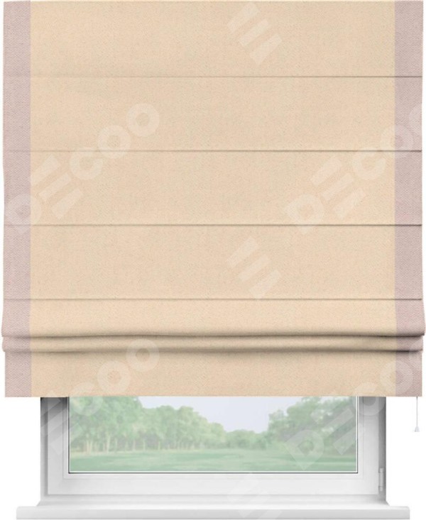 Римская штора «Кортин» с кантом Стрим Дуо, для проема, ткань блэкаут с блеском бежевый