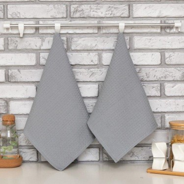 Набор кухонных полотенец Доляна, цвет серый, 35х60см-2шт, 100% хл, вафля, 220 гр/м2