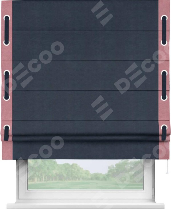 Римская штора «Кортин» с кантом Стрим Дуо (люверсы с пояском), для проема, ткань софт однотонный тёмно-синий