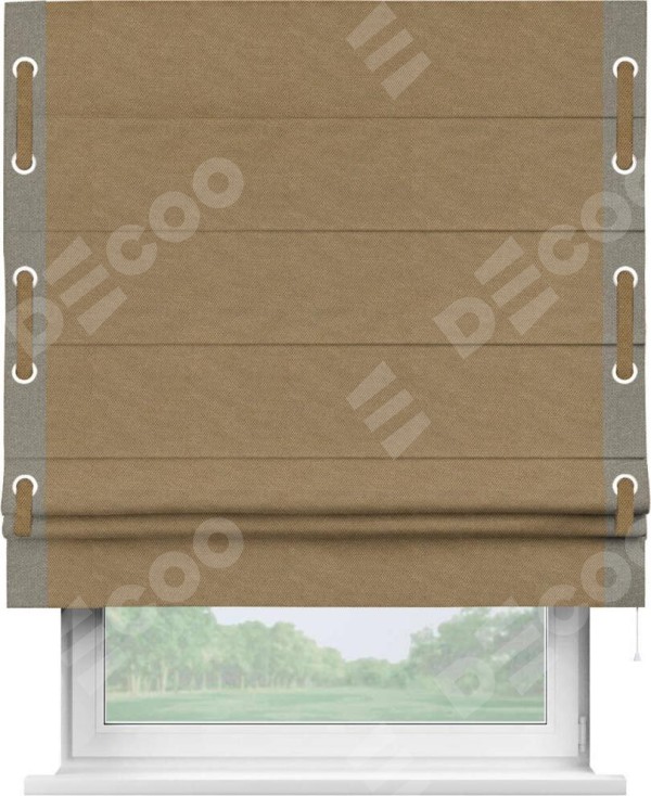 Римская штора «Кортин» с кантом Стрим Дуо (люверсы с пояском), для проема, ткань лён димаут, коричневый