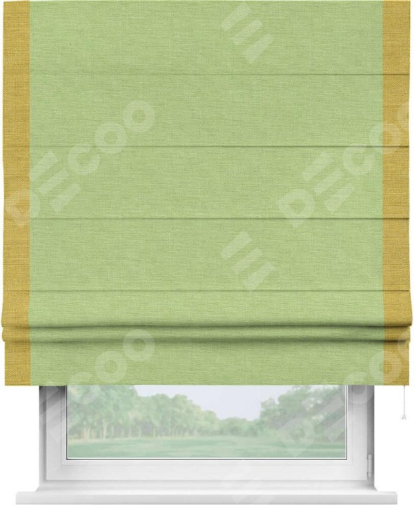 Римская штора «Кортин» с кантом Стрим Дуо, для проема, ткань лён зеленый