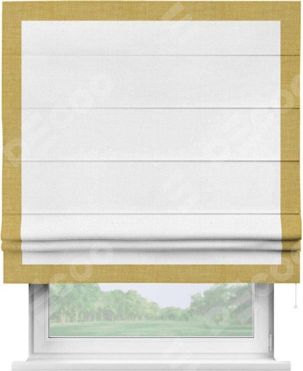 Римская штора «Кортин» с кантом Чесс, для проема, ткань лён белый