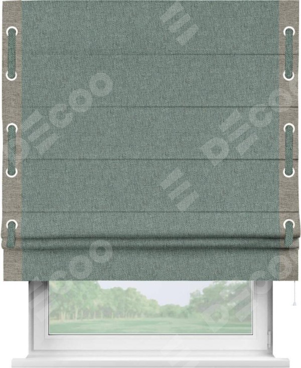 Римская штора «Кортин» с кантом Стрим Дуо (люверсы с пояском), для проема, ткань стиф димаут серо-голубой