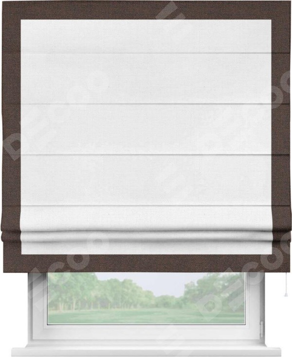 Римская штора «Кортин» с кантом Чесс, для проема, ткань лён белый