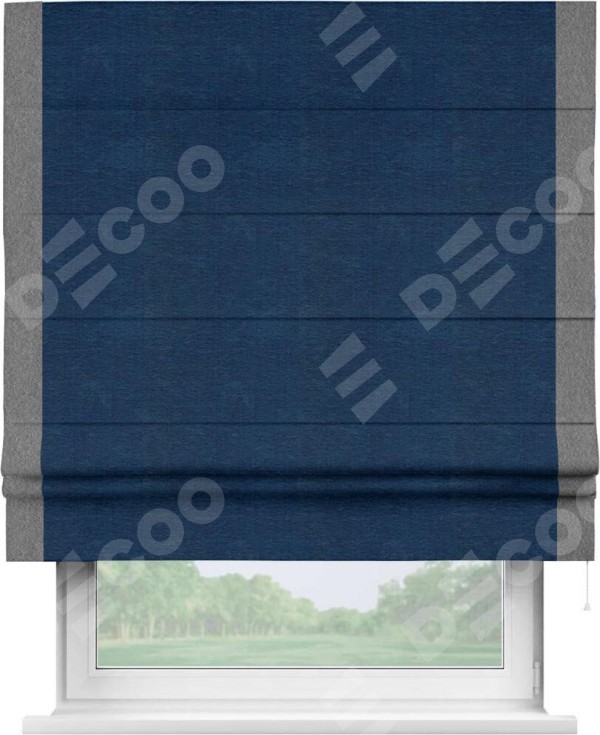Римская штора «Кортин» с кантом Стрим Дуо, для проема, ткань софт однотонный синий