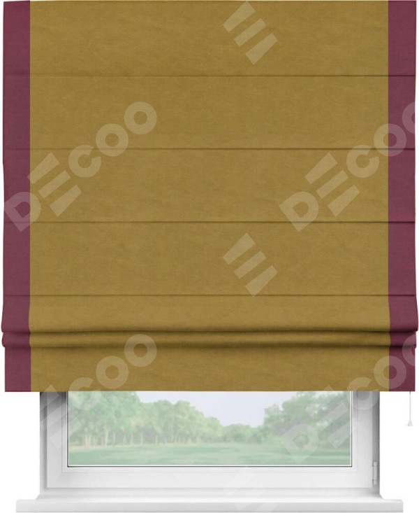 Римская штора «Кортин» с кантом Стрим Дуо, для проема, ткань вельвет светло-коричневый