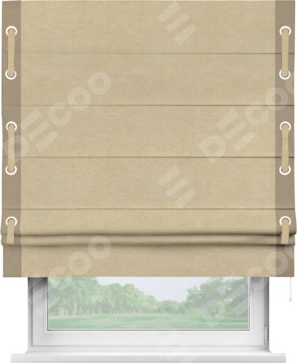 Римская штора «Кортин» с кантом Стрим Дуо (люверсы с пояском), для проема, ткань вельвет бежевый