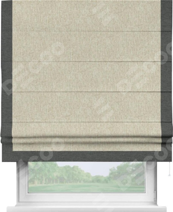 Римская штора «Кортин» с кантом Виктория, для проема, ткань стиф димаут светло-бежевый